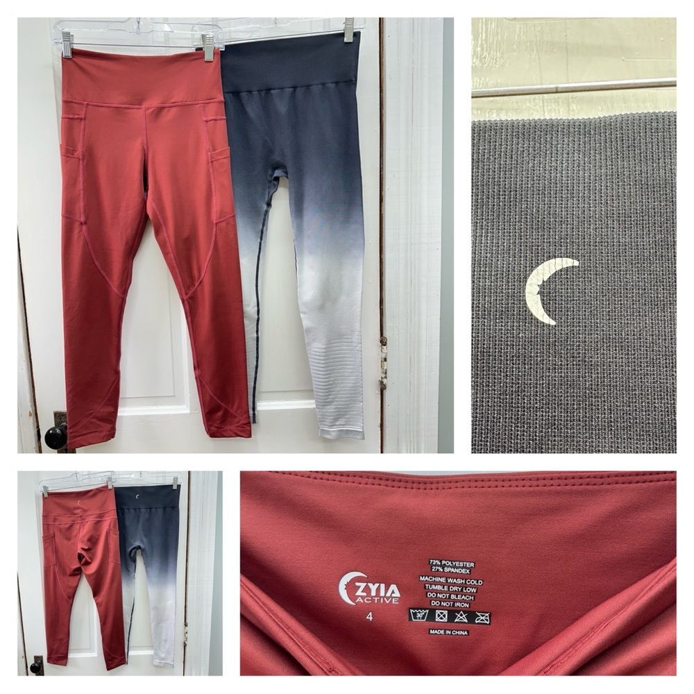 2 Zyia Active athletic leggings pockets terracotta black ombre women's 4 & small